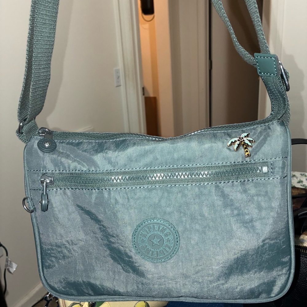 Kipling Teal Crossbody Bag with Palm Tree Charm